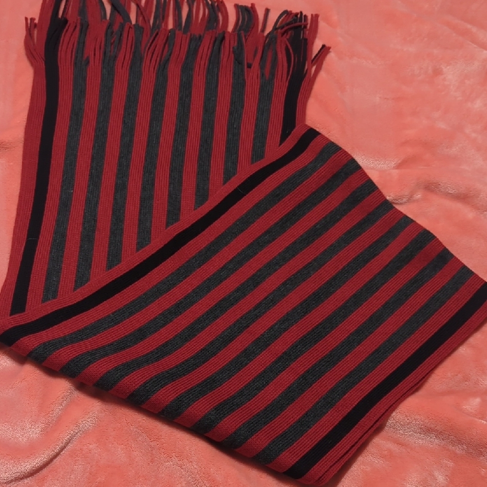 Roundtree & Yorke Striped Red and Black Scarf